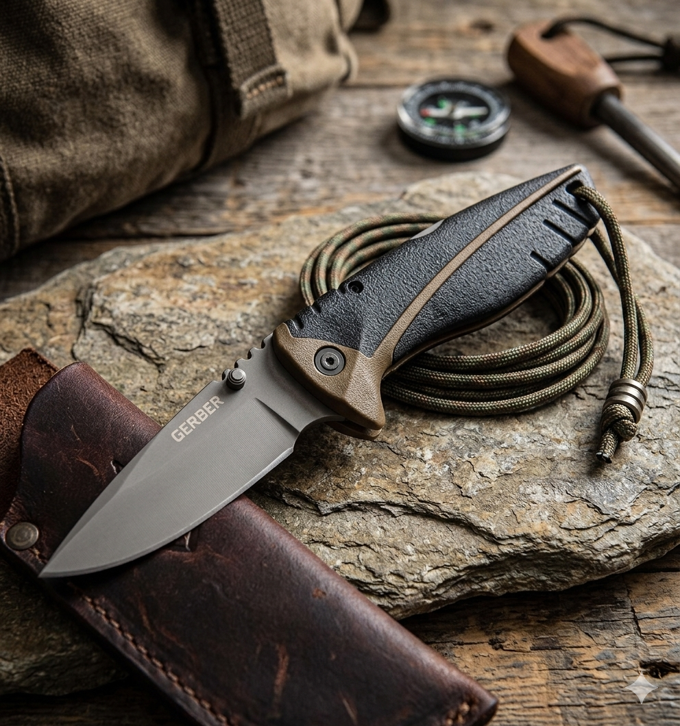 Gerber Folding Knife – 3" Carbon Steel Hunting & EDC Pocket Knife