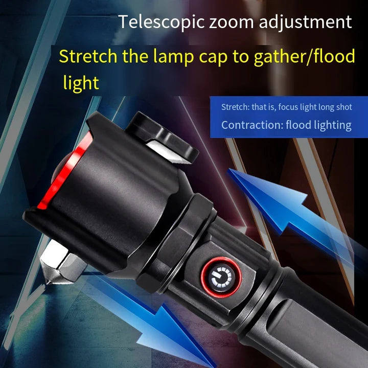 Multi-Functional High Power LED Flashlight with Safety Hammer – 1KM Range