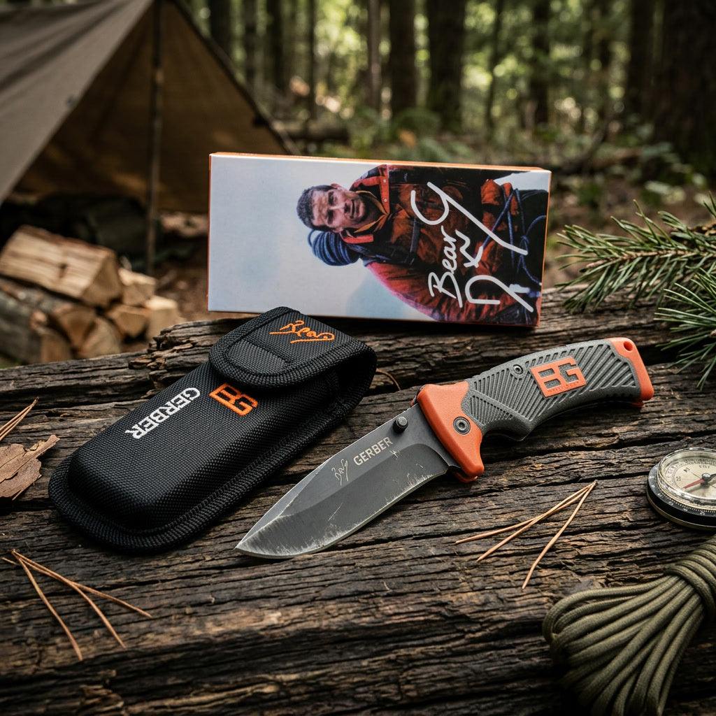 Bear Grylls Ultimate Folding Knife – 3.6" Stainless Steel EDC Survival Knife with Sheath